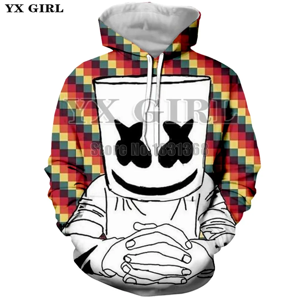 

YX GIRL 2018 DJ Singer Marshmello 3d Full Print Hoodies Mens/women Sweatshirt Hoodies Plus Size XS-5XL