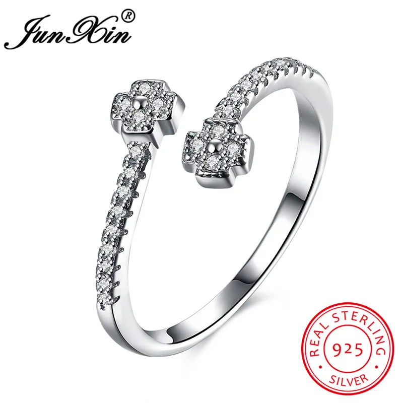 

JUNXIN White AAA Zircon Fashion Jewelry Ajustable Ring 100% Real 925 Sterling Silver Ring Promise Engagement Rings For Women