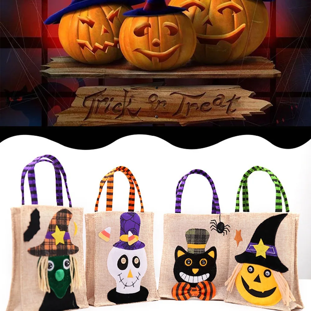 

YWCOOL 4 pcs/set Halloween Jute Candy Bag Gift Packaging Bags for baby