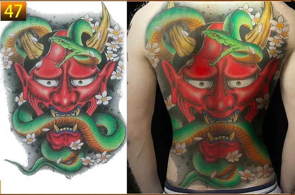 Полная обратная Татуировка Будда лояльность Гейша Дракон Тигр Карп дизайн Мужская временная татуировка наклейка Большой размер боди арт девушка модель - Цвет: X47