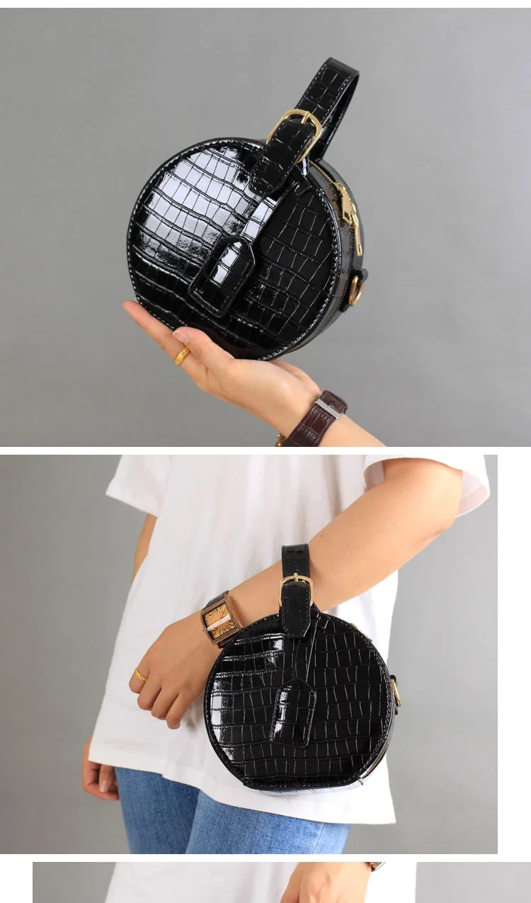 NIGEDU vintage Circular Women Handbags Famous Brand Crocodile Tote Bag  Alligator Ladies Chain Crossbody Bags PU Leather girls Messenger Bags (13)