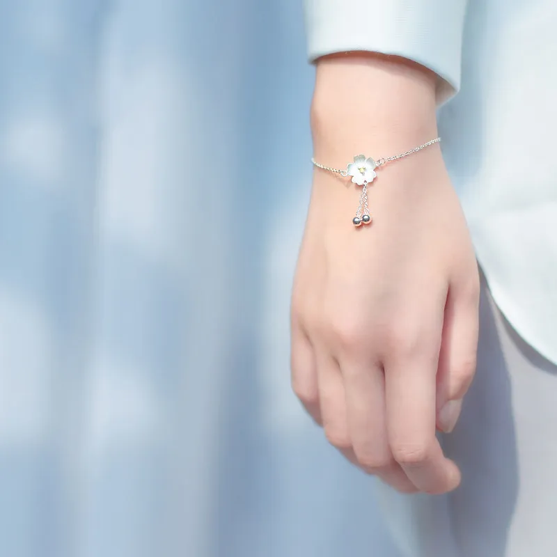 AKOLION Серебряный Вишневый браслет с дизайном «цветок» 925 амулет Цветок сакуры Браслет Модные ювелирные изделия для девушек женщин оптом