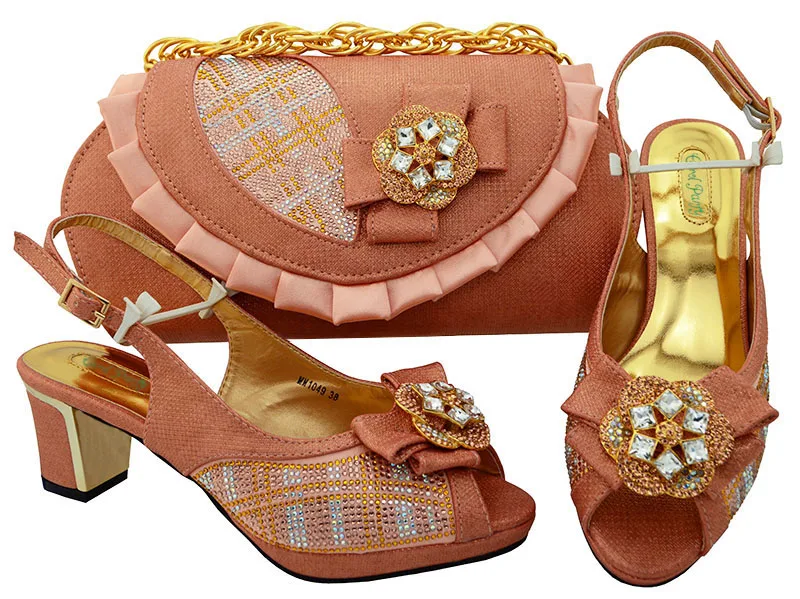 

New Peach Color Italian Shoes Combining With Sales Bags In Women Matching Shoes And Defining Bag Ladies Shoes High heel MM1049