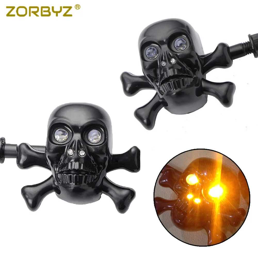 

ZORBYZ 1 Pair Black Motorcycle Custom Skull Turn Signal Light Blinkers Rear LED Fits For Harley Crusier Chopper