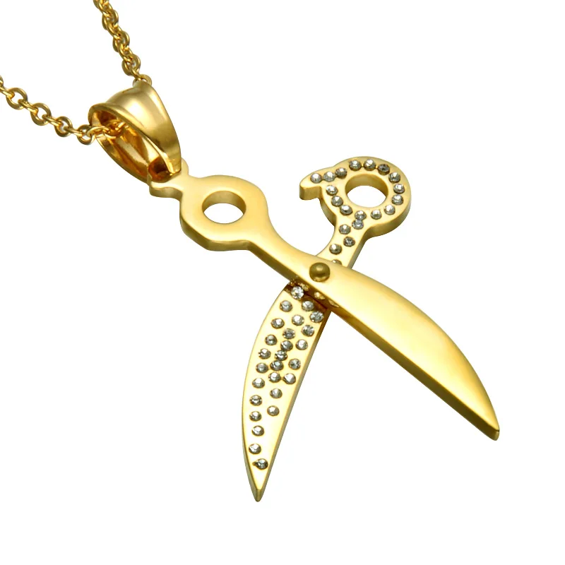 

Hip Hop Gold Color Barber Hair Dresser Scissors Shears Stainless Steel Pendant Necklaces Choker Colar Fashion Jewelry