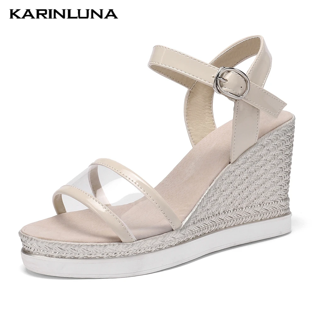 

Fashion large Size 43 Platform Sandals women's Summer Patent Pu Elegant Ladies High Heel Wedges Shoes Woman