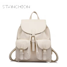 Backpack Faux Leather Women Daily Solid String Shoulder Bag With Two Solid Pocket For Teenage Girls School Backpack