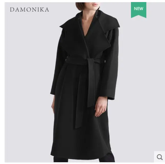 Double sided cashmere overcoat for women in the new 2018 belt is too knee thin black