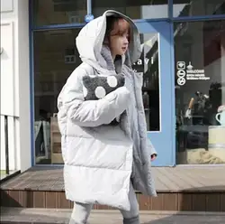Корейский стиль модная зимняя одежда 2017 куртка женские длинные плотная верхняя одежда зимняя куртка Парки теплая одежда с принтом Park Q331