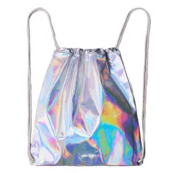 Модные популярные градиент лазерная сумка нерегулярные сплошной цвет блики шнурок сумка модные повседневные