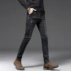 Тонкий черный джинсы для женщин для мужчин модные поцарапанные стрейч джинсовые штаны Одежда 2018 эластичные мужские повседневные