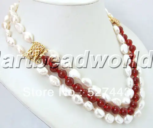 

Wholesale free shipping >>2-3strand white baroque freshwater pearl and jade bead necklace