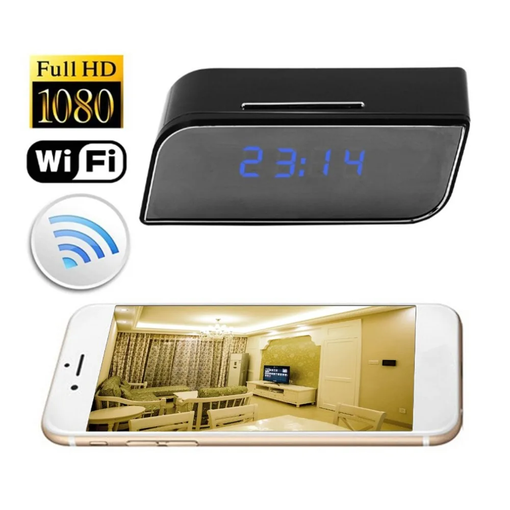 

Home Security Wifi Cam Camcorder With Clock Alarm Function Portable Ultra Wide Angle 1080P Camera Wireless Night Vision IR