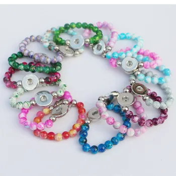 

50pcs/lot Mix 16Colors Interchangeable Snap Jewelry Glass Bead Elastic Strand Bracelet 15CM Fit 18mm Snap Button For Kids