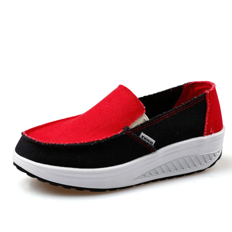 SWYIVY/обувь с наклонным каблуком; спортивная обувь на платформе; кроссовки без застежки; обувь на танкетке; женские осенние кроссовки для похудения; похудение - Цвет: Красный