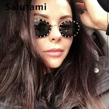 Цельными круглыми кристаллами Рамки Овальные Солнцезащитные очки для Для женщин Элитный Бренд стразы солнцезащитные очки для женщин, винтажные оправы Небольшой Сплав оттенков