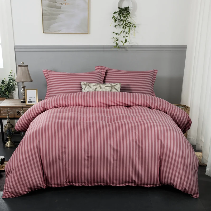 

Red stripe soft Duvet cover with pillowcase bedlinen 3pcs single queen king Size Bedding set