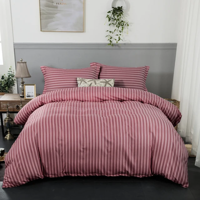 Red stripe soft Duvet cover with pillowcase bedlinen 3pcs single queen king Size Bedding setin