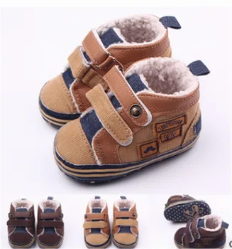 

Canvas stitching PU plus cashmere baby shoes non-slip casual infant footwear newborn baby boys girls first walkers shoes.CX193B