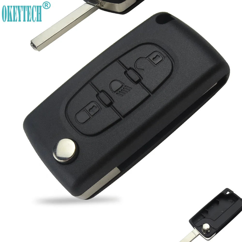 OkeyTech 3 Buttons Remote Flip Key Shell Case Fob For Citroen 307 C2 C3 C4 C5 C6 CE0523 No Battery Holder Replacement Blank Key