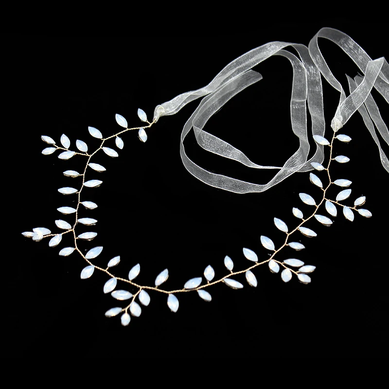 

Handmade Opal Bridal Head Piece Bride Leaf Hair Band Pageant Vine Headband Wedding Rhinestone Hair Jewelry For Women