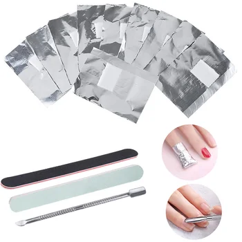 

200PCS Gel Nail Polish Remover Wrap Foils + Fine Nail Files + Edge Sand Files + Peeler Scraper for Gel Nail Polish Remover Kit