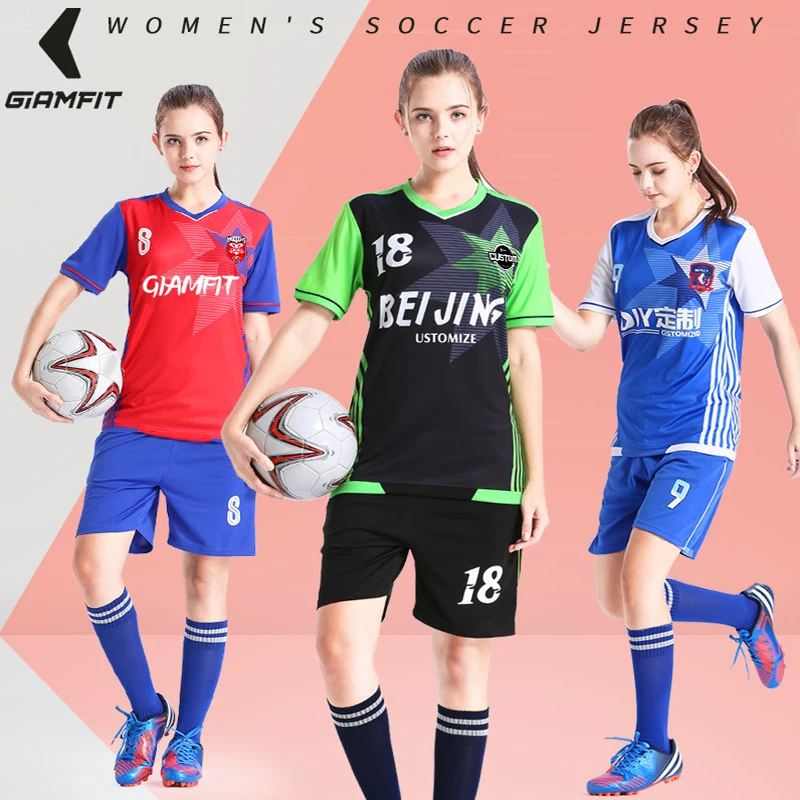 JIANFEI Adult Soccer Jerseys for Women France Football Breathable Team Training Uniform Sets Sweat Absorbing Suit Customize Logo