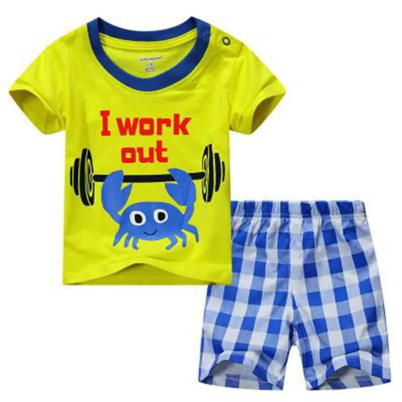 Новые хлопковые пижамы с рисунком клубники для малышей, летние модельные костюмы для девочек, футболка с короткими рукавами+ шорты, пижамы с героями мультфильмов - Цвет: color at picture