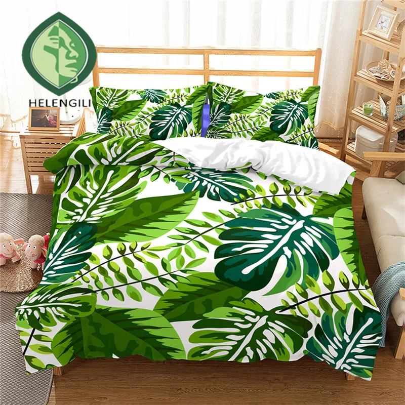

HELENGILI 3D Bedding Set Tropical plants Print Duvet cover set lifelike bedclothes with pillowcase bed set home Textiles #RD-01