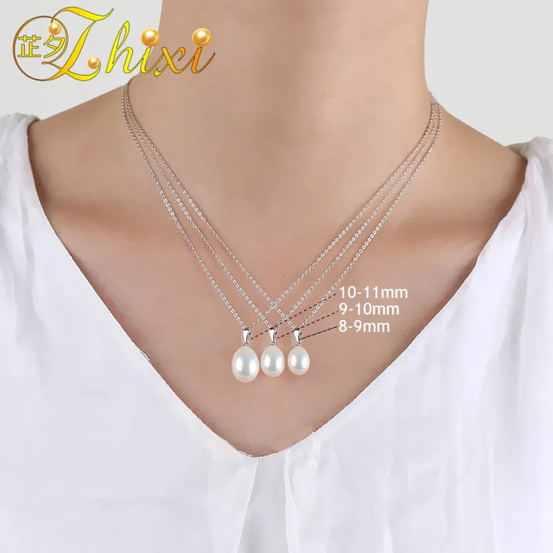 ZHIXI жемчужное ожерелье, подвеска, хорошее ювелирное изделие, Стерлинговое Серебро, жемчужные подвески, белая капля воды, модный подарок на день рождения для женщин D301