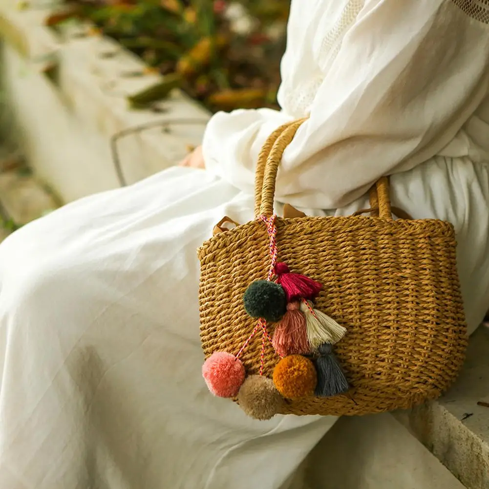 

Women Bohemia Colorful Pompom Ball Tassel Pendant Keychain Handbag Ornament New