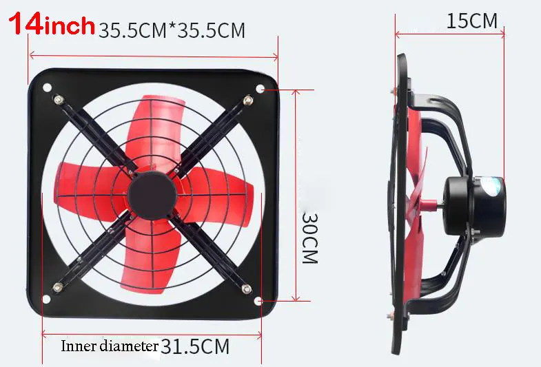 14 дюймов металлический Вытяжной вентилятор высокого Скорость вентилятор высокого давления циркуляционный вентилятор окна для Кухня вентилятор осевой промышленный вентилятор с работой от постоянного тока 220V - Цвет: 14 inch