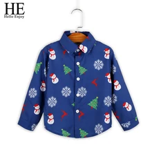 HE Hello Enjoy/осенние рубашки для мальчиков Одежда для рождественских праздников синяя блуза с длинными рукавами и принтом для маленьких детей, рубашка для мальчиков, детские топы, От 2 до 6 лет