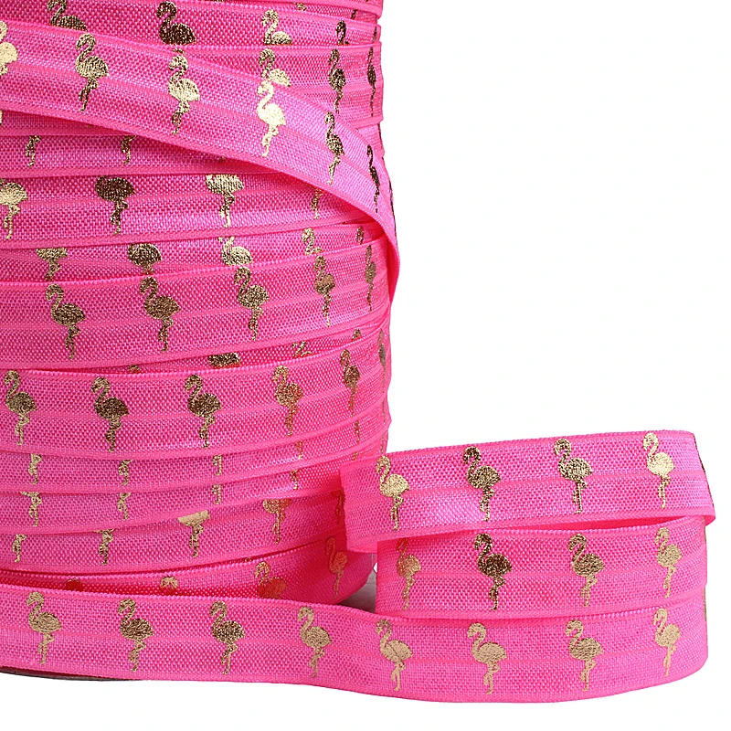 

FLORA Ribbons wholesale gold foil flamingo fold over elastic ribbon