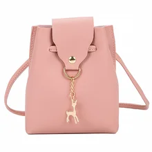 Mini Women Messenger Bags PU Leather Deer Pendant Designer Female Crossbody Shoulder Bags Ladies Bucket Bag deer detail pu bag