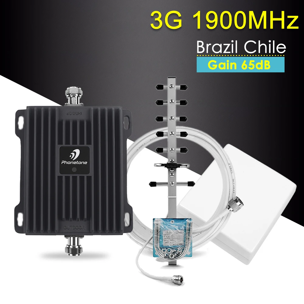 

3G Repeater 1900MHz Mobile Signal Amplifier 2G 3G Cellphone Signal Booster Band 2 65dB 3G PCS 1900 Network Amplifier Antenna Kit