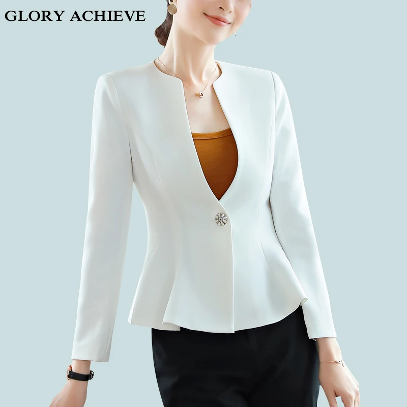 Белые женские блейзеры и куртки весна осень модный, застегивающийся на ...