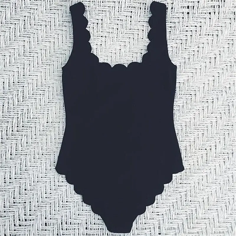 

Women's Backless Straped One-piece Swimsuit Scalloped Swimwear Women Solid Beachwear Swimsuit