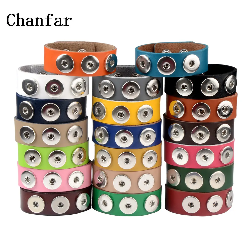 

Chanfar 24CM Leather Bracelet Wrap Charm Snap Button Bracelet Bangle Bohemian Boho Jewelry For Men Women Promotion Gift