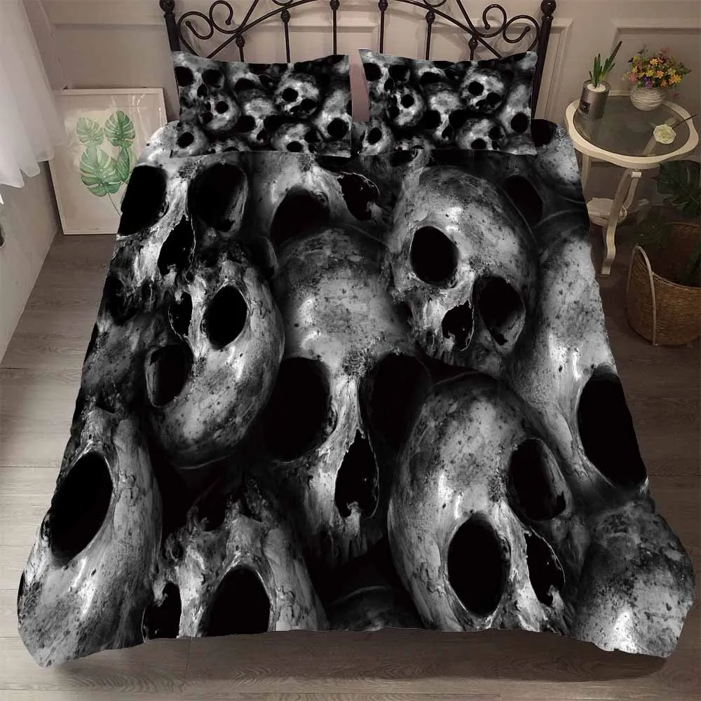 Skull Couple Bedding Set 3 Piece Gothic Duvet Cover Black Set Queen King Size Duvet Covers Bedding Sets Bedding