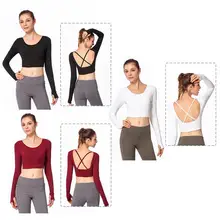 Новая мода Йога с длинными рукавами футболка Для женщин горб Спортивные Тренировки Топ с Грудь Pad Бег Фитнес колготки топы