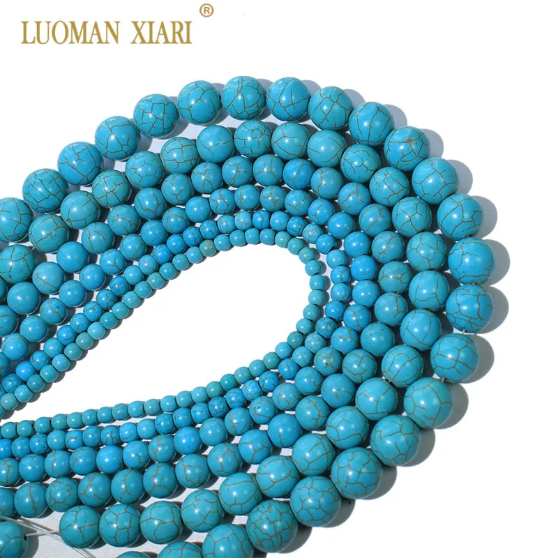 Perles rondes Turquoises bleues en pierre naturelle, pour la fabrication de bijoux, collier de 4 à 12mm, brin de 15 pouces, vente en gros