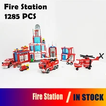 Сверхбольшие модели пожарной станции, строительные наборы 1285 шт., совместимые с городскими 3D блоками, развивающие игрушки, хобби для детей