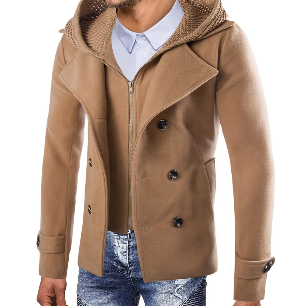 Pardessus Smart Mâle Manches Hiver Capuchon Longues Chauds Black navy À Manteau Solide Hommes Mince dark Gray 2018 khaki Bouton De Veste Occasionnels Trench Outwear VpSMUz