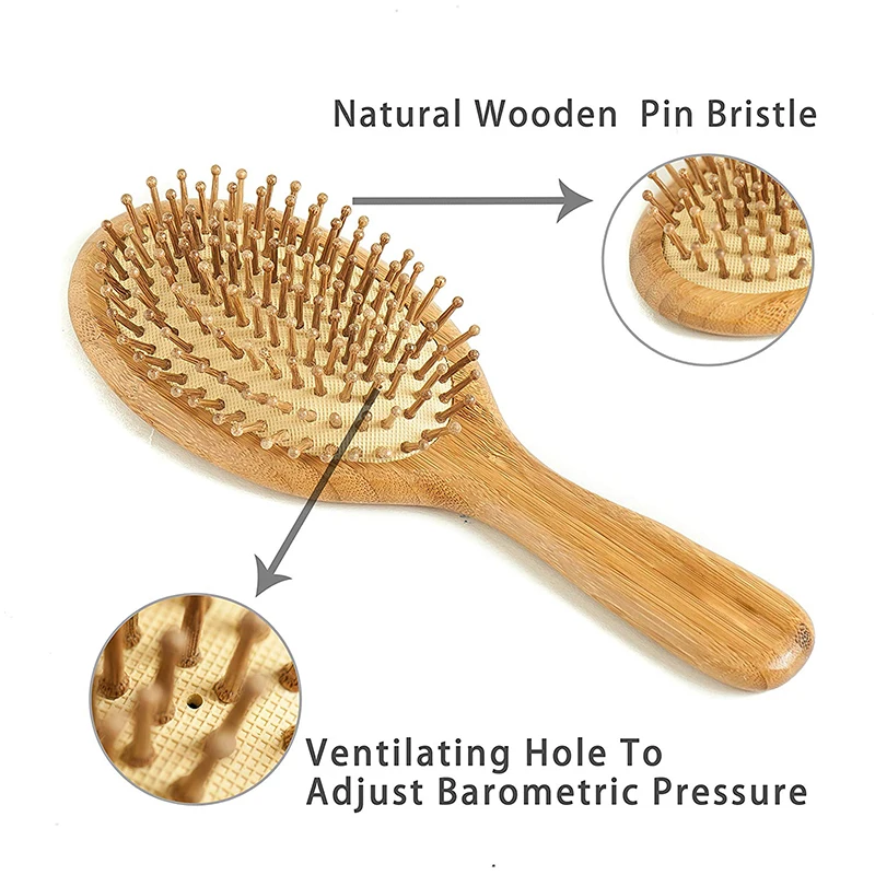 Лучший Натуральный Деревянный плоская щетка для волос для всех типов волос, с шариками бамбуковой щетины гибкий основание подушки для кожи