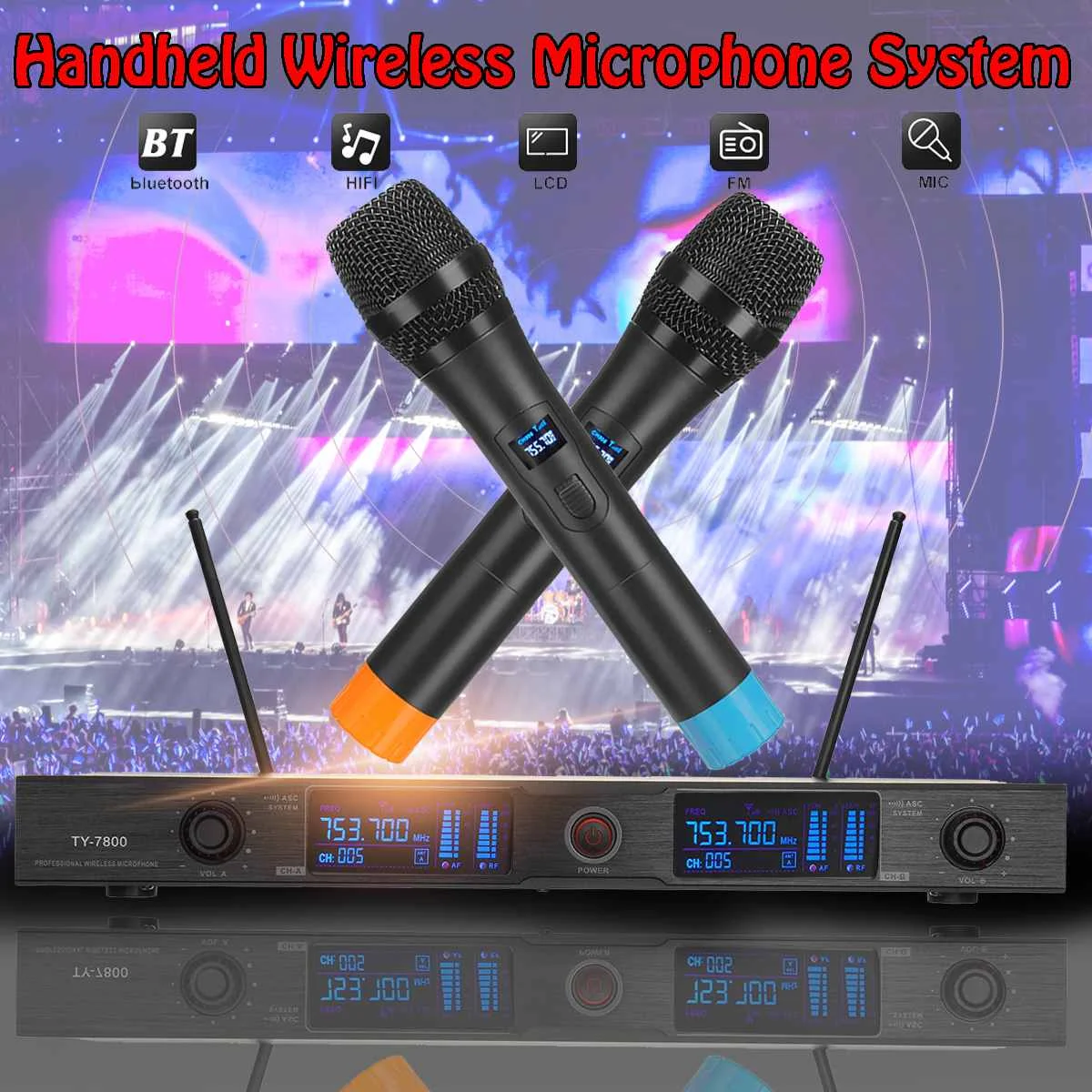 

NEW 1 Set Professional 2 Handheld Wireless UHF Wireless Microphone System Cordless Microphones Receiver for Kareoke Home Party