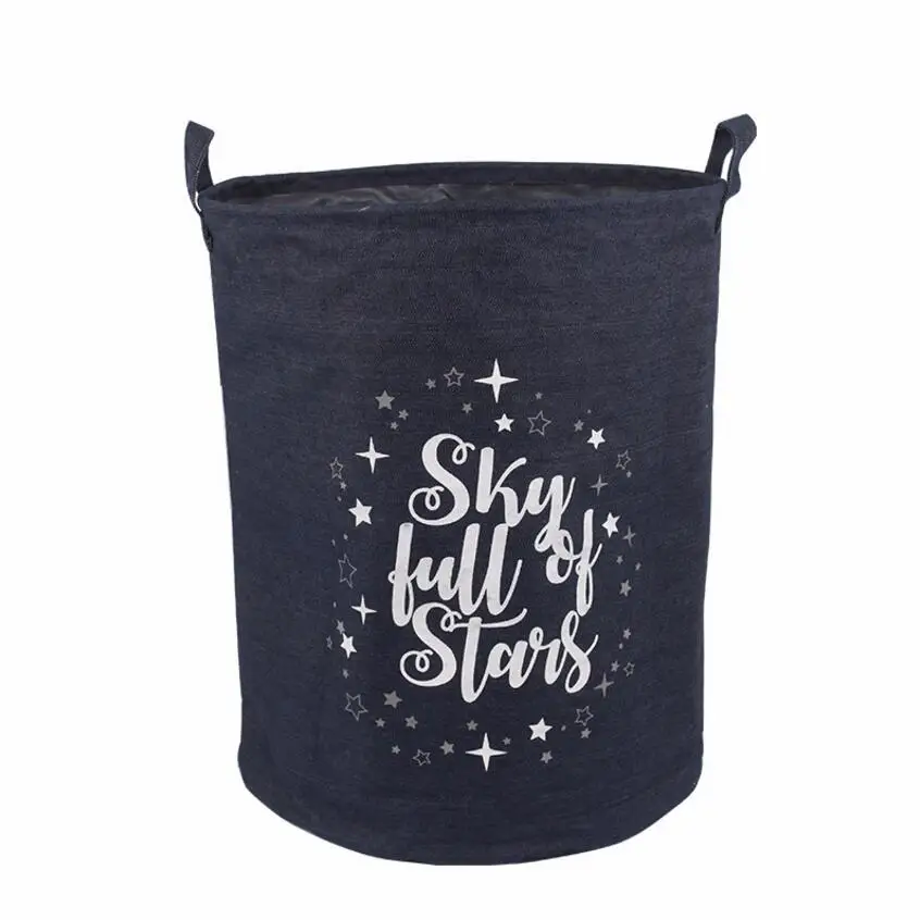 Navy Blue Waterproof Laundry Hamper Folding star Clothes Storage