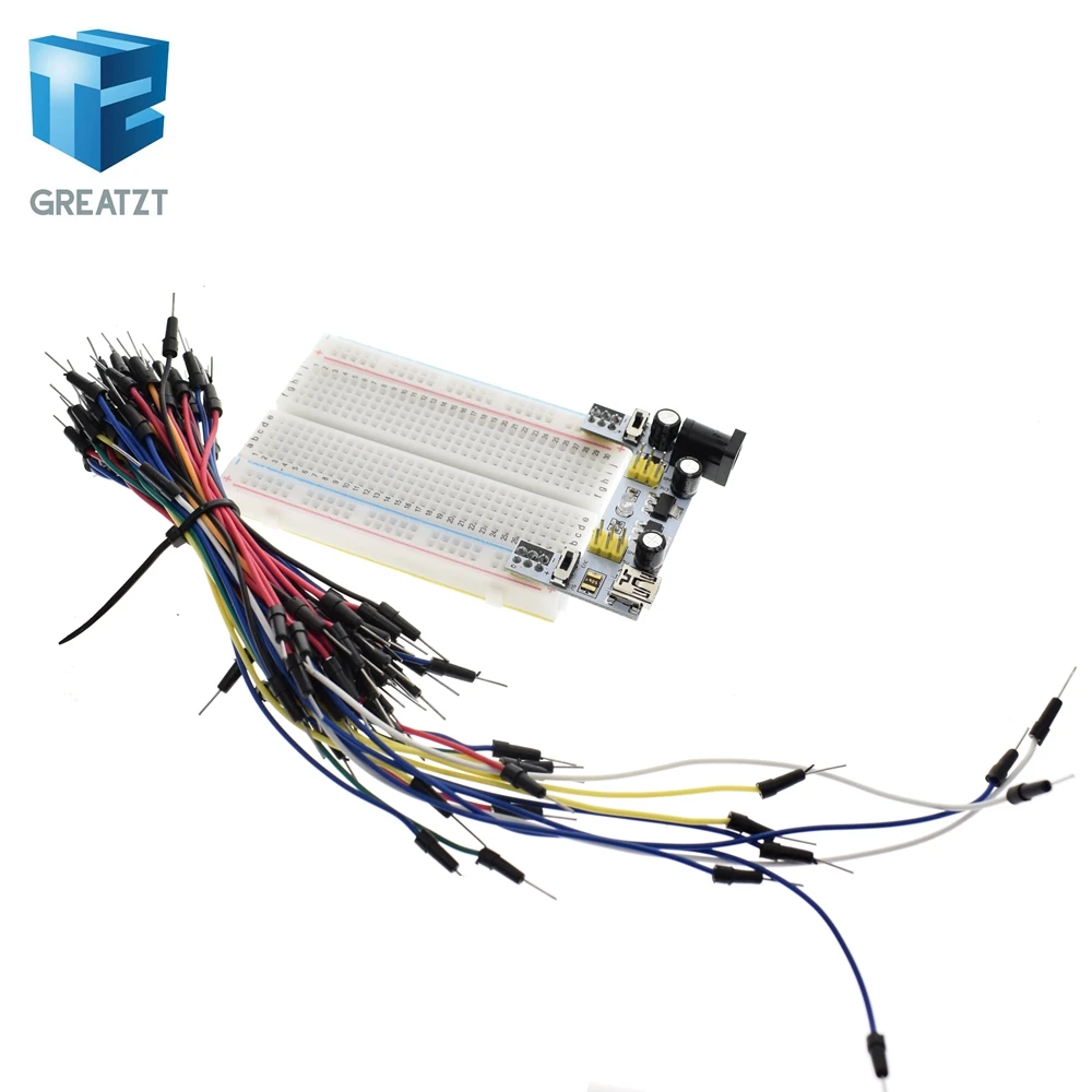 

Free shipping 3.3V/5V MB102 Breadboard power module+ 400 points Solderless Prototype Bread board kit +65 Flexible jumper wires