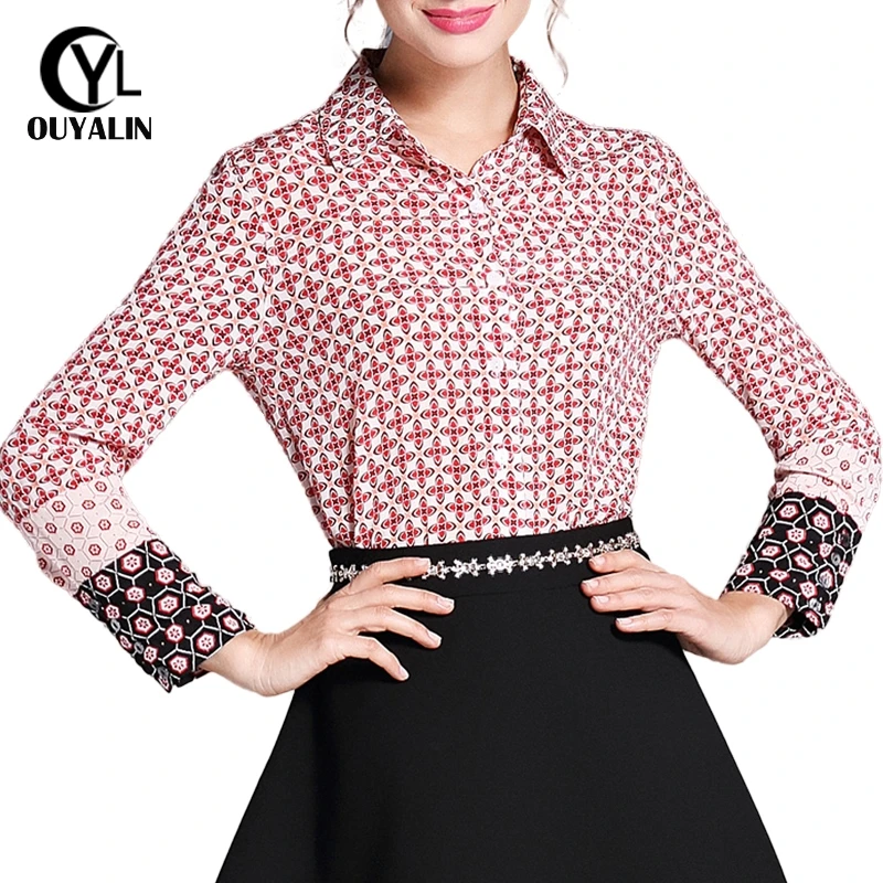 AOFULI S- 5XL Romantic Print Red Shirts 2017 Women Vintage turn-down Collar Blouse Plus Size Ladies Long Sleeve Tops 3860