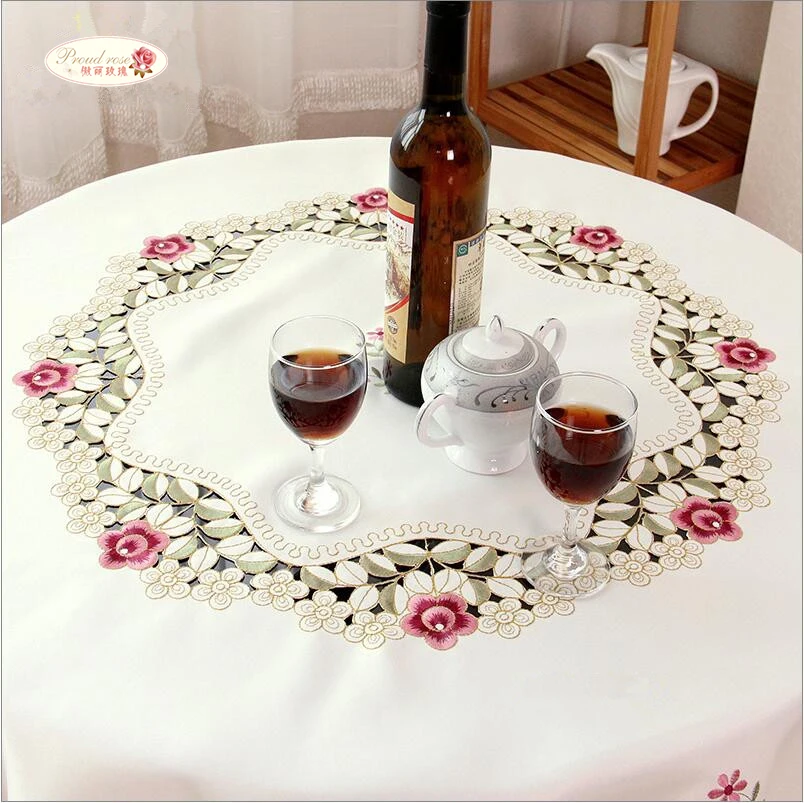 Proud Rose Round Tablecloth Beige Embroidered Tablecloths Table Cover Home Kitchen Supplies Table Decoration